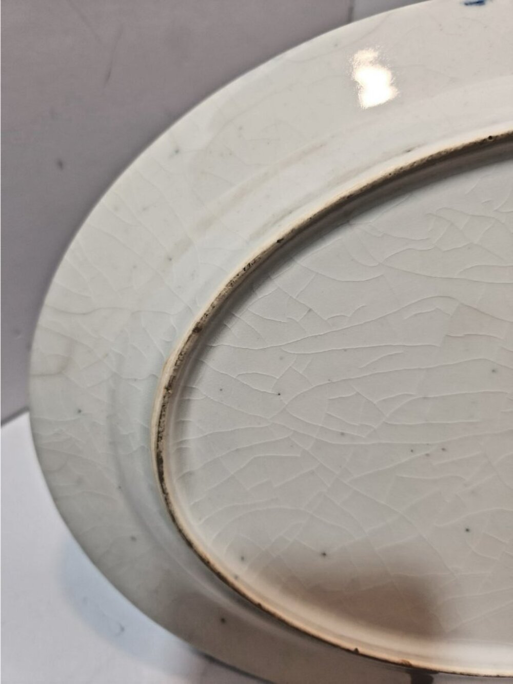Antique Blue Transferware Oval Platter Made in Japan 9”X12” Republic Scene - Picture 5 of 13